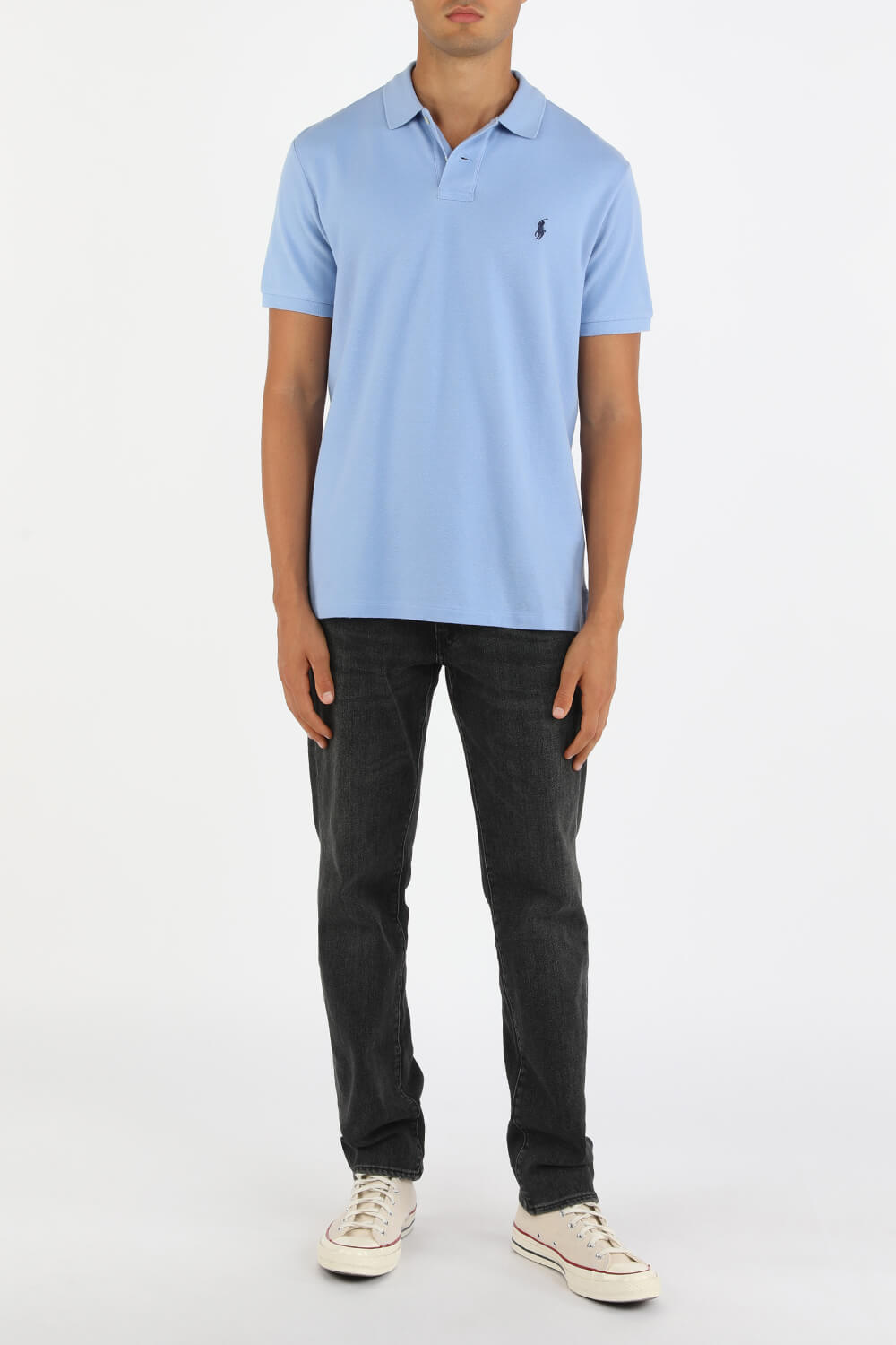 תמונת כל הלוק של Short Sleeve 2 Buttons Polo Shirt in Blue